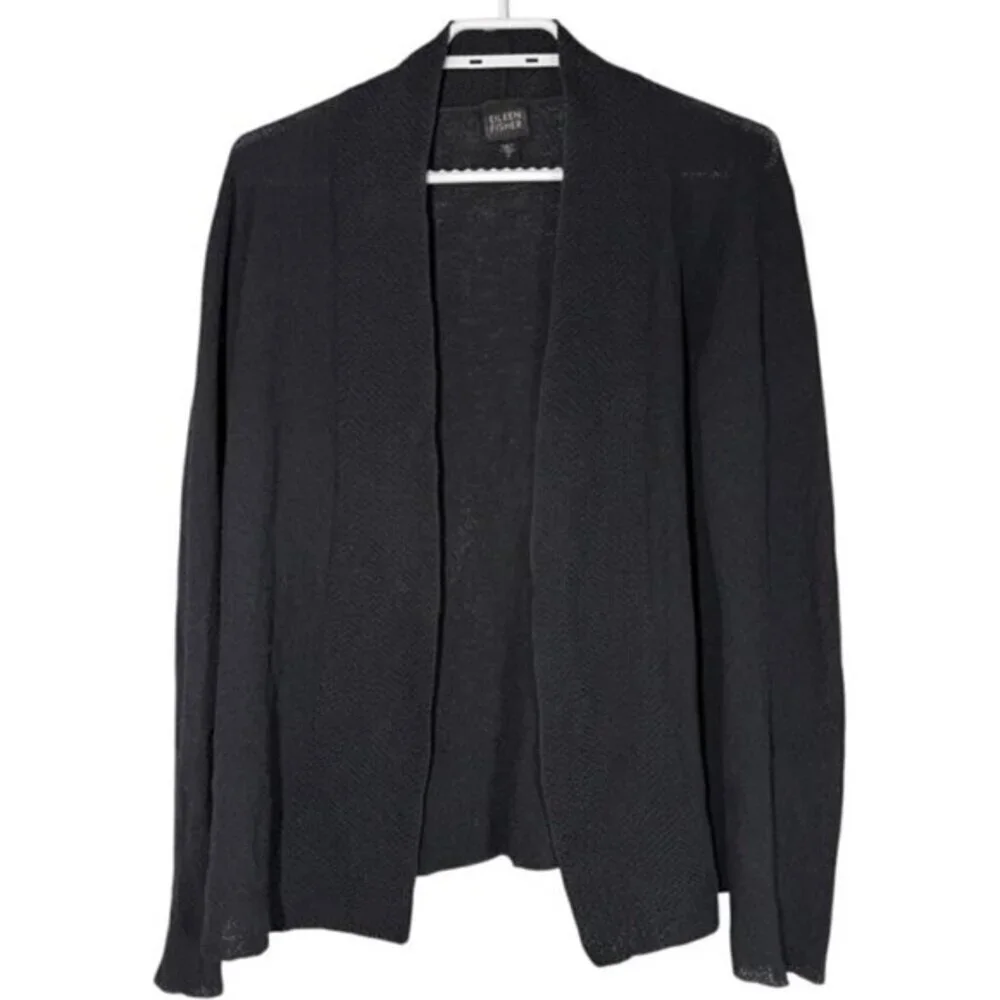 Eileen Fisher Black Open Front Italian Yarn Wool Cardigan size M